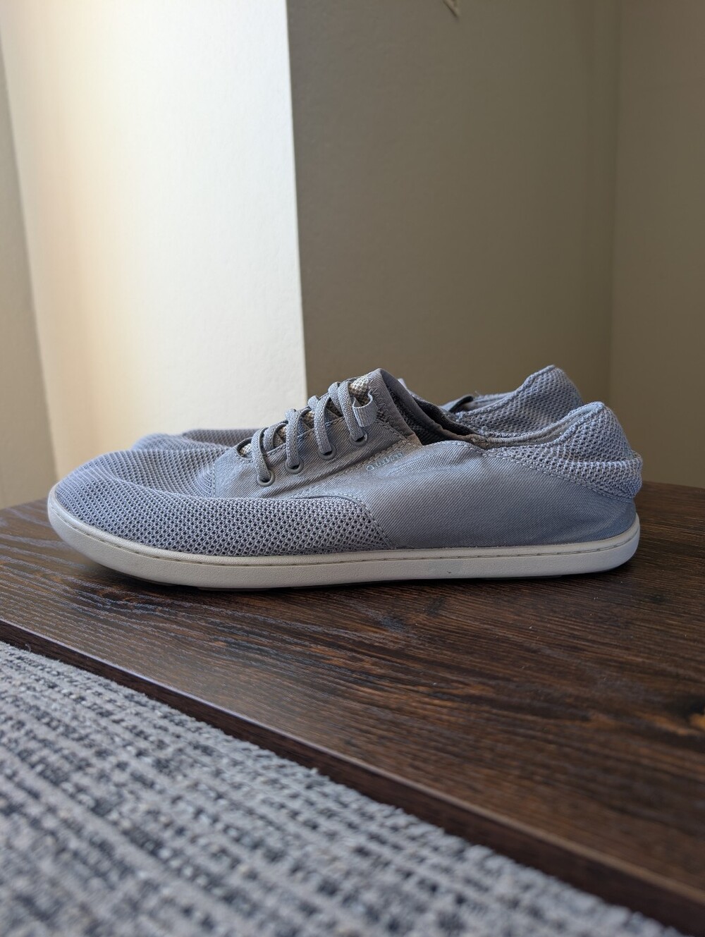 OluKai Nohea Moku Gray Light Blue Casual Slip On Loafer Mesh Shoes